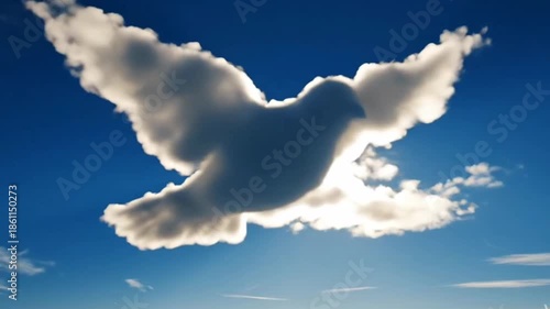 Ethereal Dove Cloud Soaring in a Bright Blue Sky, Symbolizing Peace, Hope, and Freedom