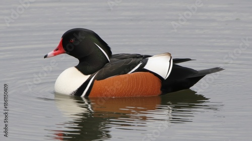 Black-headed duck floating on calm water