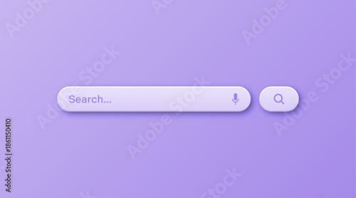 Colorful 3d search bar template. Internet browser engine with search box, address bar and text field. UI design, website interface element with web icons and push button. Vector illustration