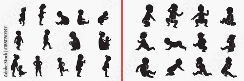 child running silhouette vector, kids activity black silhouettes, playful child illustration set, running kid outline art, childhood vector collection, happy kids icon set, child clipart silhouettes, 