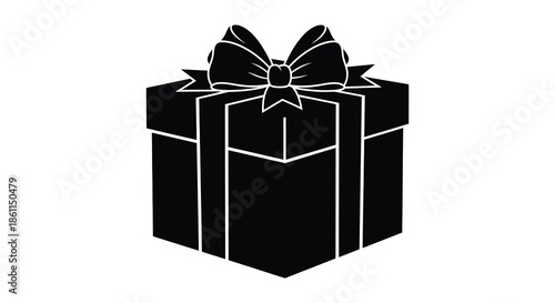 A beautifully wrapped gift box with a large decorative bow presented in a striking silhouette