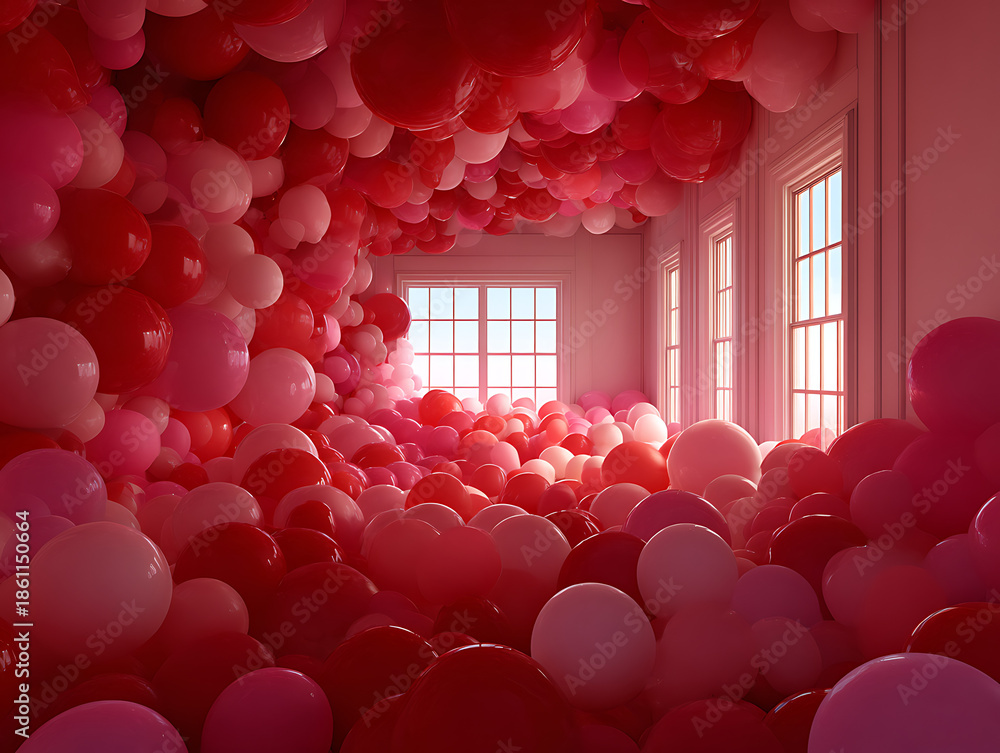 Obraz premium Room filled with pink and red balloons