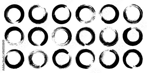 Grunge circles, brush strokes, lines, ink smudges, hand-drawn scribble shapes. Handmade sketchy marks, acrylic stains, charcoal streaks. Paint textures, dry brush effect. Vector illustration