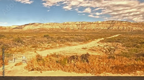 Sanderson Countryside.  The view from a train as it passes through countryside close to Sanderson.  Sanderson is a small town in the county seat of Terell County, Texas.