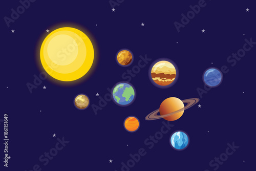 Moon star Sun planet Concept. Colored flat vector illustration isolated
