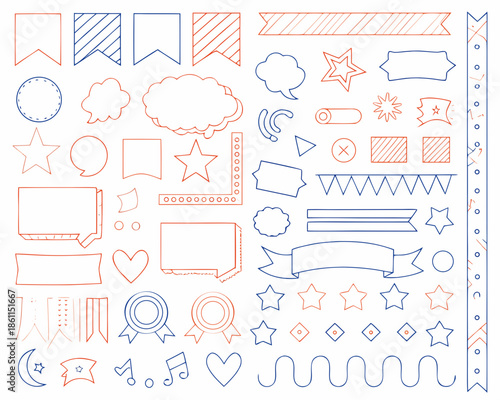Collection of colorful hand drawn stickers banners stars and decorative elements