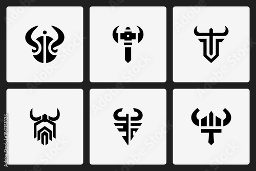 Minimalist Viking Warrior Logo Symbols Set