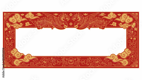 An ornate red and gold frame with dragon designs and a blank center, viewed from directly above