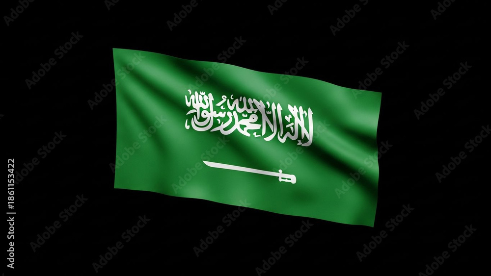 Naklejka premium The flag of Saudi Arabia waving against a black background