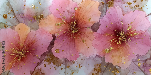 Abstract watercolor painting with soft pink and white clouds and brushstrokes creating a dreamy texture