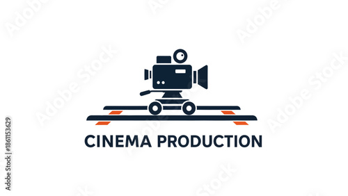 Cinema Production Logo with Camera on Dolly Track.