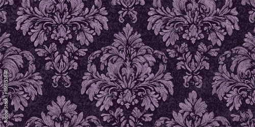 Vintage purple damask wallpaper pattern isolated on white background, illustration