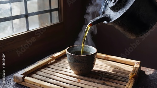 Coffee brewing with hot water over grounds