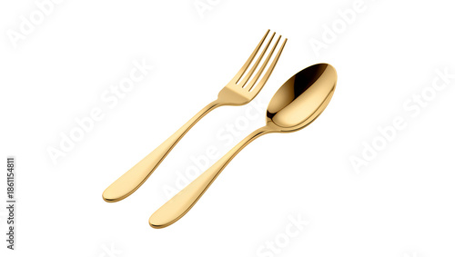 Gold Cutlery Arranged on a White Background for Dining Setting Without Any Ta...