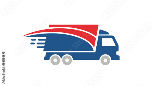 Dynamic Blue Delivery Truck with Red Speed Stripes Representing Fast Shipping Service.