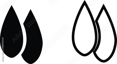 water drop ion icon set in flat and line style, liquid droplet and hydration symbol collection with aqua, fluid and moisture concepts, minimal monochrome vector graphic group