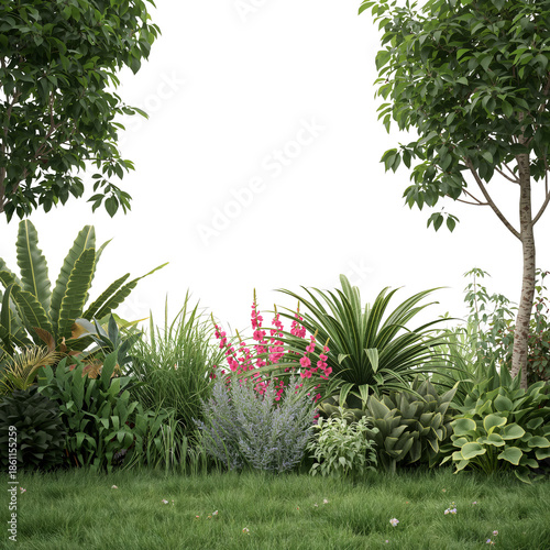 Green Plants and Flowers in a Garden With Bright Light and Open Space in the ...
