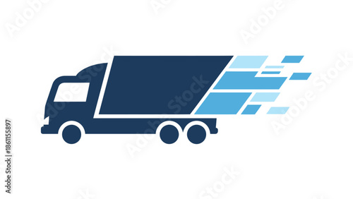 Fast delivery truck logo with abstract speed elements.