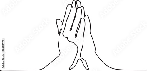 Continuous line drawing. Hands palms together praying. Vector illustration