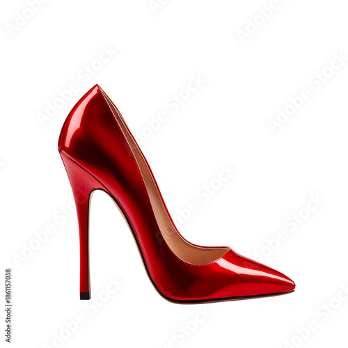 Red High Heel Shoe on a White Background Showcasing Style and Elegance for Fa...