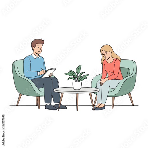 Psychologist counseling distressed woman, mental health support session in office, therapy concept