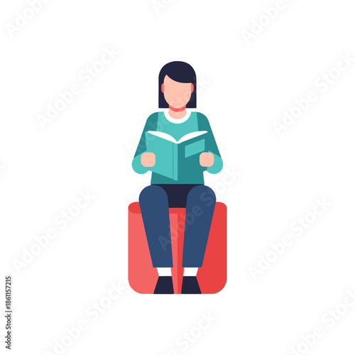 Person reading book, flat design illustration
