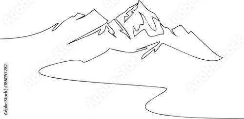 Mountains landscape view. Continuous one line drawing