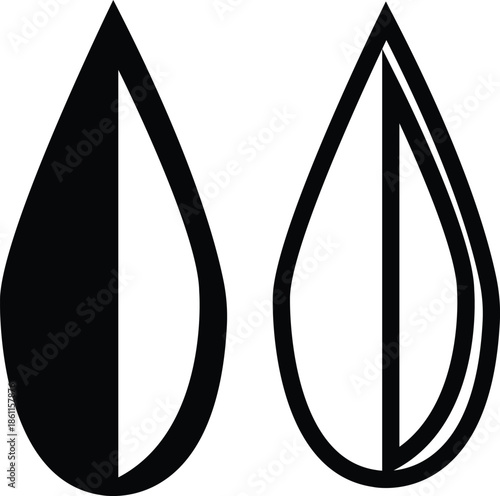 water drop ion icon set in flat and line style, liquid droplet and hydration symbol collection with aqua, fluid and moisture concepts, minimal monochrome vector graphic group