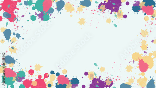 Bright colorful paint splash border background with abstract splatters framing clean copy space ideal for posters banners cards invitations creative ads and modern layouts
