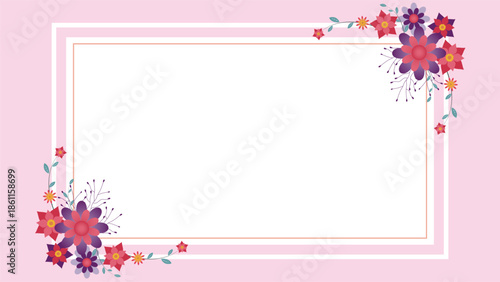 Soft pink floral frame background with decorative flowers and leafy branches framing a clean white space perfect for invitations cards posters banners branding and feminine designs