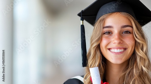 Wallpaper Mural Joyful graduate celebrating achievement with diploma on bright background Torontodigital.ca