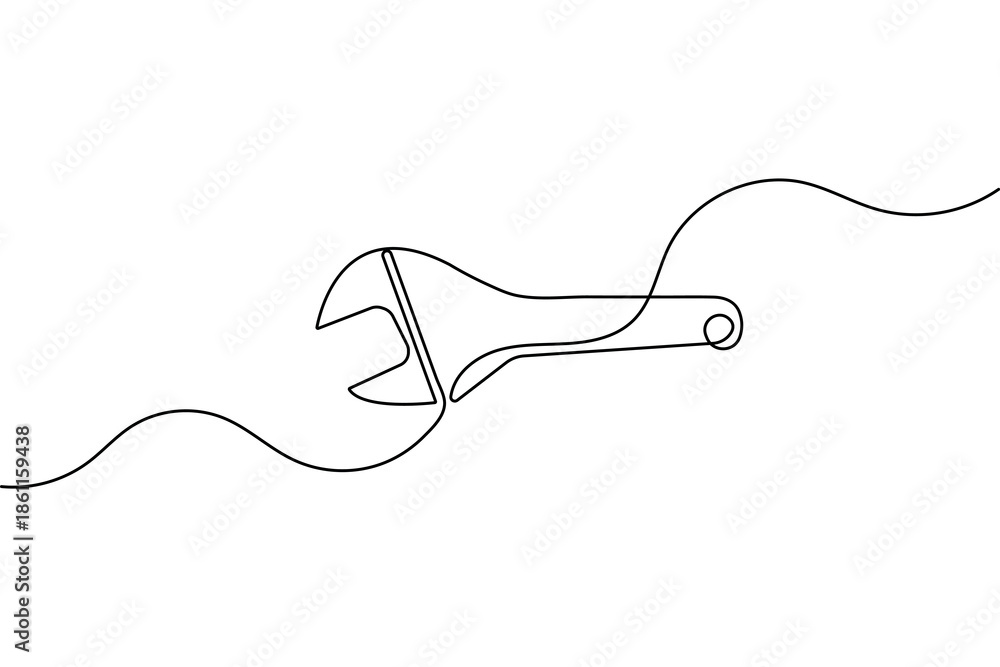 Obraz premium Minimalist wrench symbol continuous one line drawing isolate outline vector illustration design