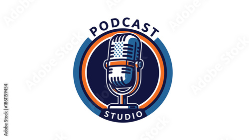 Podcast Studio Microphone Logo Design for Audio Broadcasting.