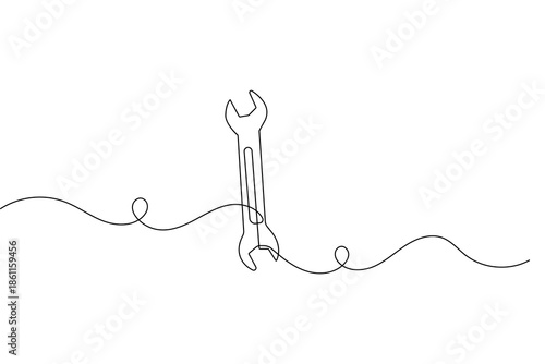 Continuous one line drawing of a wrench symbol in minimalist style for repair and service icon