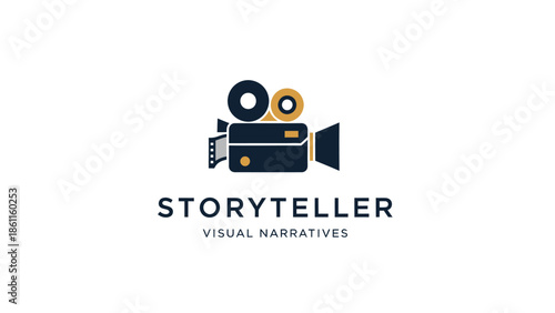 Storyteller Visual Narratives Logo with Vintage Film Camera Icon.
