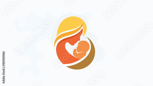 Stylized illustration of a mother holding her baby in a loving embrace.