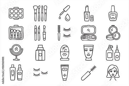 Beauty Skincare Icons in Clean Outline Style for UI