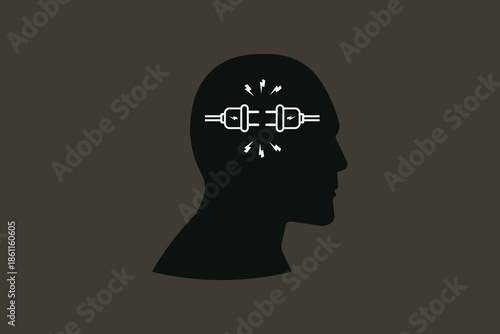 Cognitive Dissonance Concept With Brain Silhouette And Conflicting Gears, Mental Stress