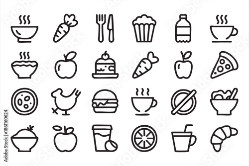 Healthy Food Outline Icons for Nutrition Apps and Dashboards