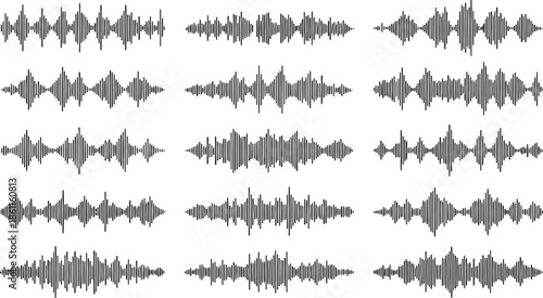 Podcast sound waves, audio waveforms line icons, elements for mobile messenger, podcast online radio, music player interface or app, single outline soundwave, podcast and broadcast, vector set