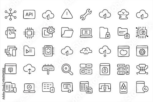 Cloud Computing Outline Icons for Web Dashboards and Apps