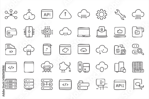 Data Security and Cloud Server Icons for UI Design