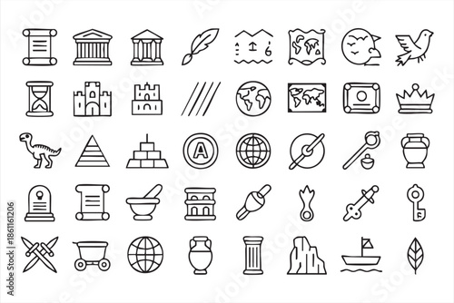 Ancient History Line Icons for Education and Museum UI