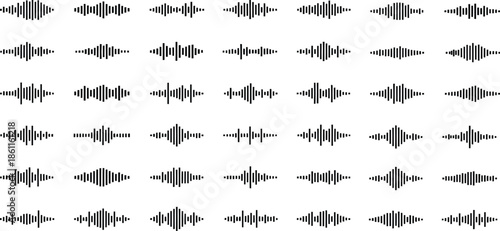 Podcast sound waves, audio waveforms line icons, elements for mobile messenger, podcast online radio, music player interface or app, single outline soundwave, podcast and broadcast, vector set