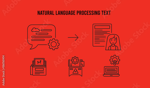 Natural language processing text, AI document, semantic nodes, chatbot message, text analysis magnifier, language AI brain