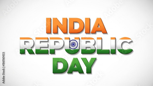 India republic day typography with indian flag colors and ashoka chakra emblem on white background