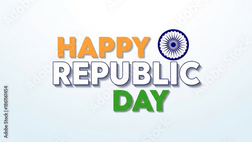 Happy republic day india celebration greeting card with ashoka chakra emblem in orange white and green colors