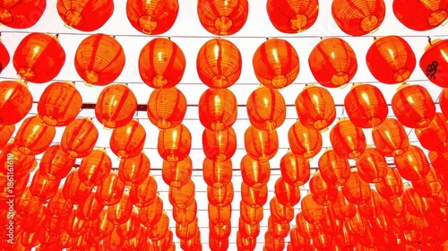 Vibrant red lanterns in rows