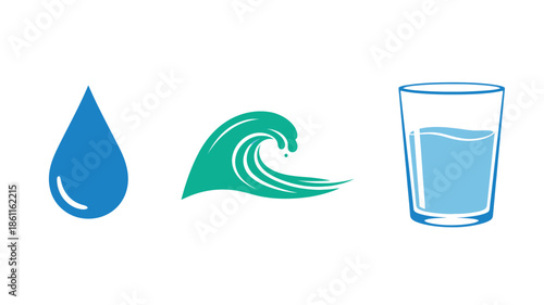 Water droplet wave and glass of water in a clean silhouette