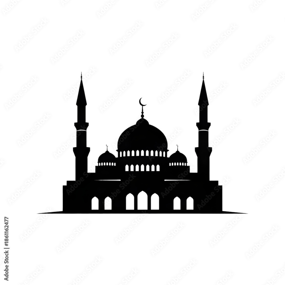 Fototapeta premium Beautiful mosque silhouette with crescent moon